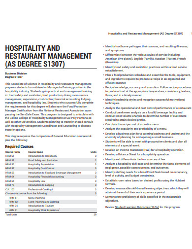 hospitality and restaurant management plan