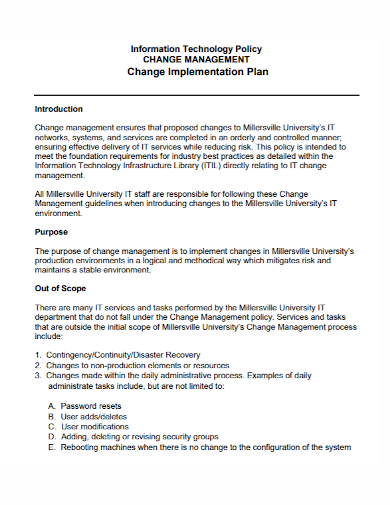 it change management implementation plan