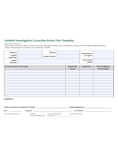 incident investigation corrective action plan