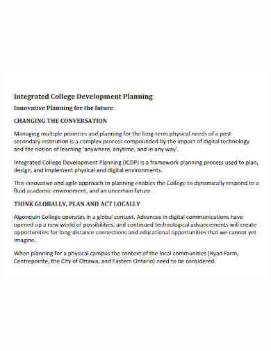 integrated college development plan
