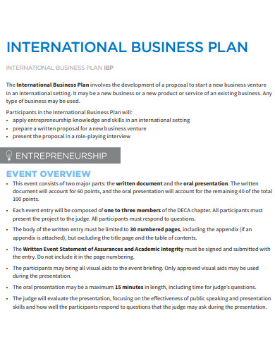 international blank business plan