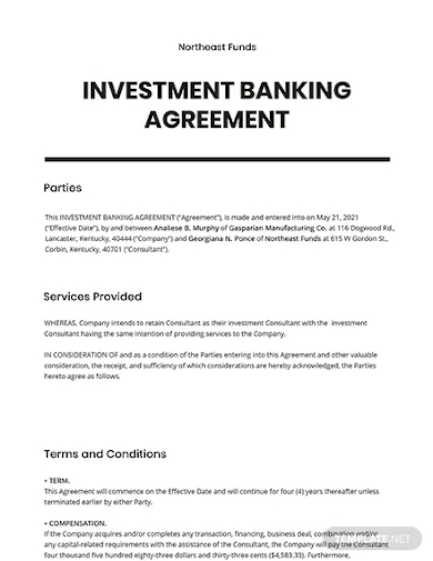 investment banking agreement template