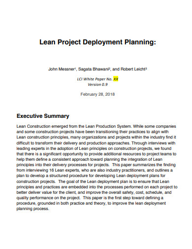lean project deployment plan