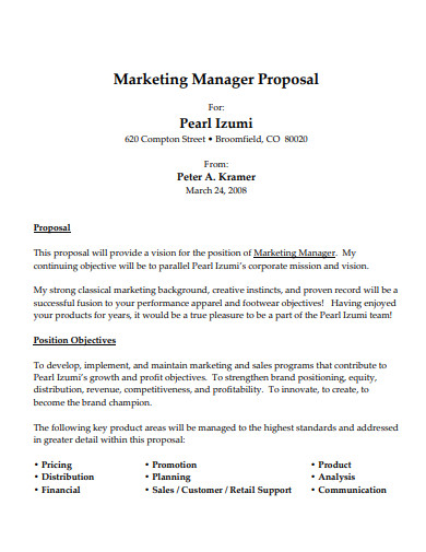 marketing manager promotion proposal