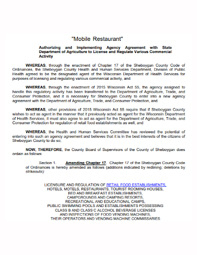 mobile restaurant agency agreement