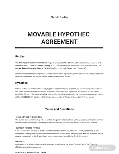 movable hypothec agreement template