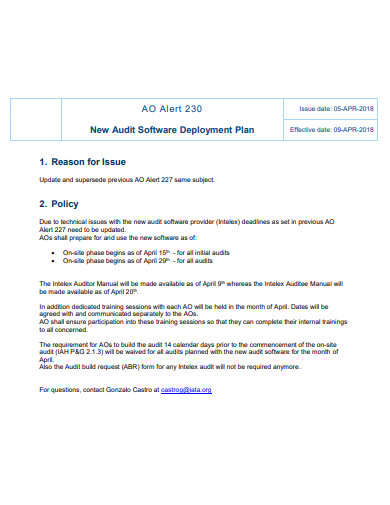 new audit software deployment plan