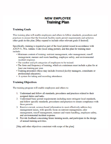 new employee training goals plan