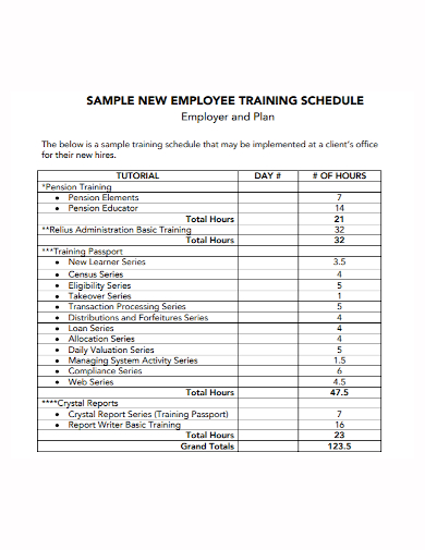 new employee training schedule plan