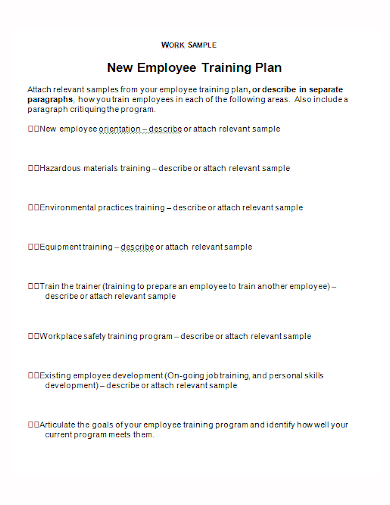 new employee training work plan