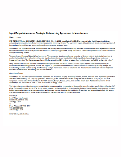 outsourcing strategy manufacturing agreement
