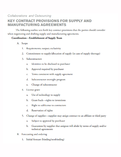 outsourcing supply manufacturing agreement