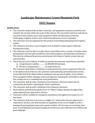 park landscaping maintenance proposal
