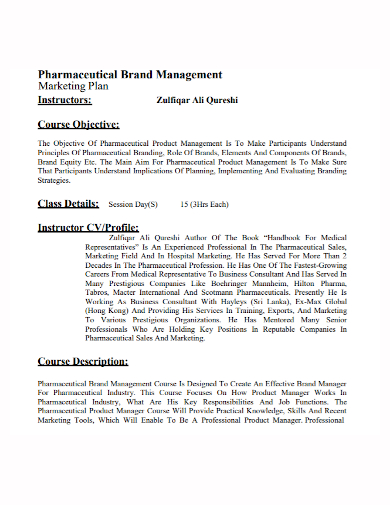 pharmaceutical brand management plan