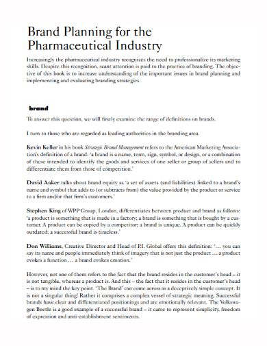 pharmaceutical industry brand plan