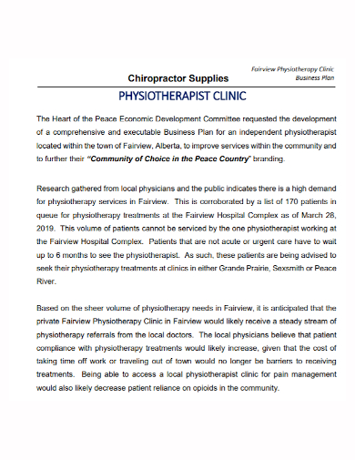 physiotherapy clinic chiropractic business plan