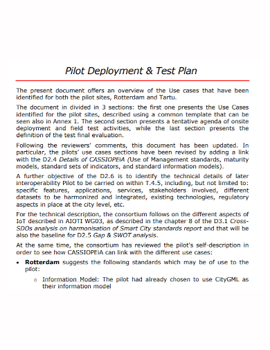 pilot deployment test plan