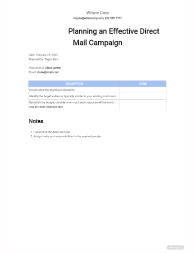 planning direct mail campaign template