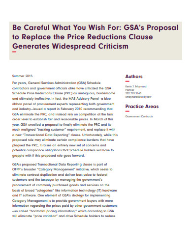 price reduction proposal