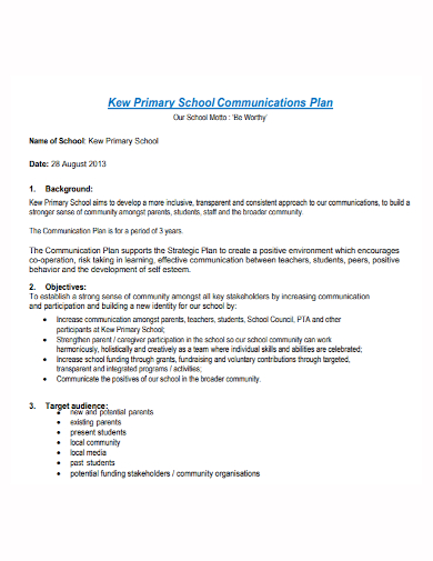 primary school communication plan