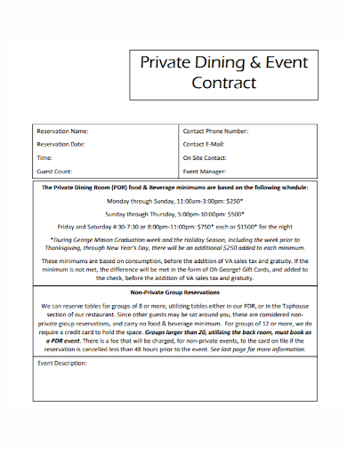private dining event contract