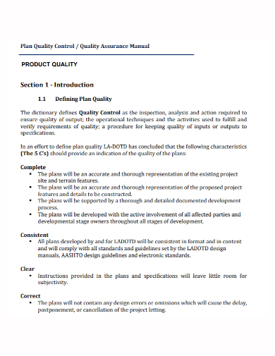product quality assurance control plan