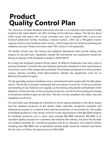 product quality control plan