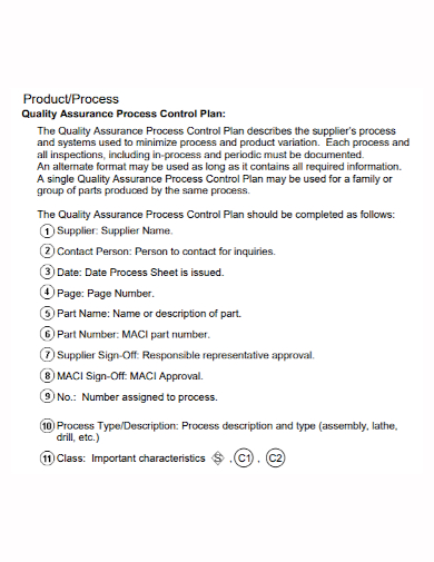 product quality process control plan