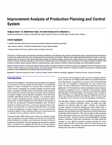 production analysis control plan