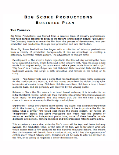 production company business plan