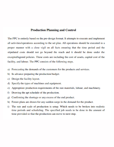 production control plan