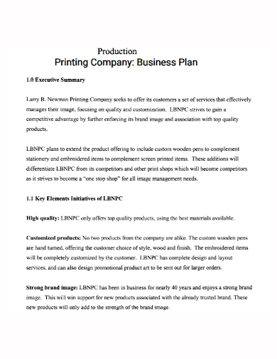 production printing company business plan
