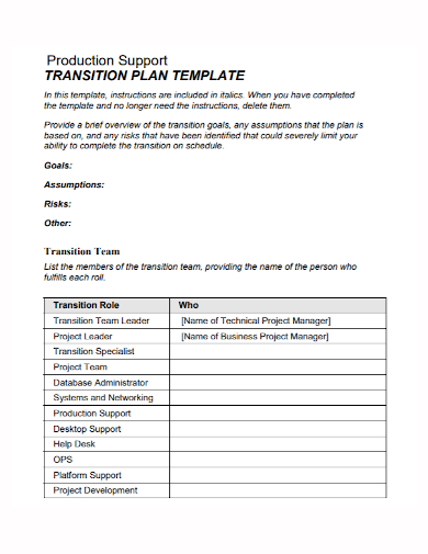 production support transition plan