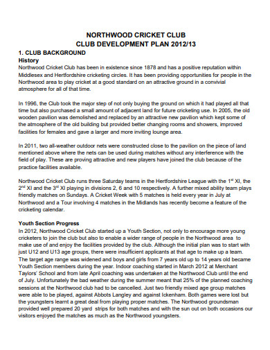 professional cricket club development plan
