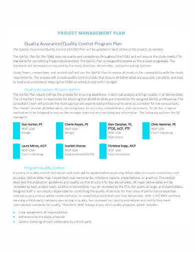 project management quality control program plan