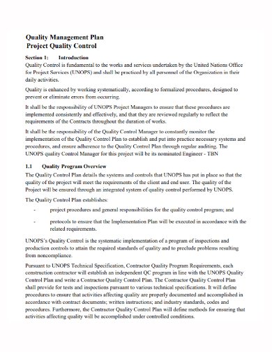 project management quality program control plan