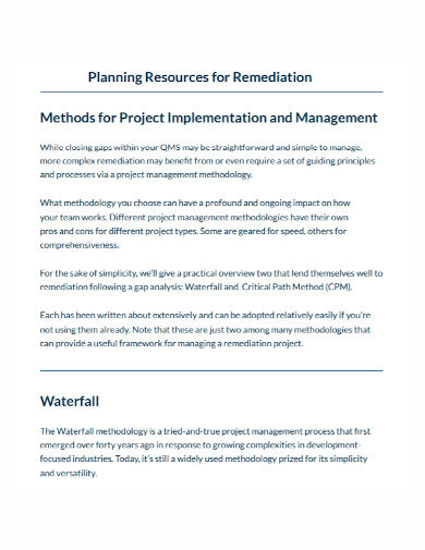 project management remediation implementation plan
