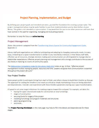 project plan implementation budget