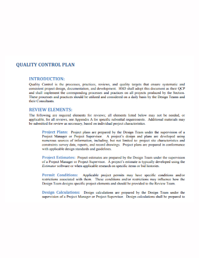 project quality control plan