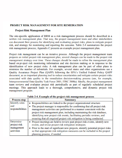 project risk management remediation plan
