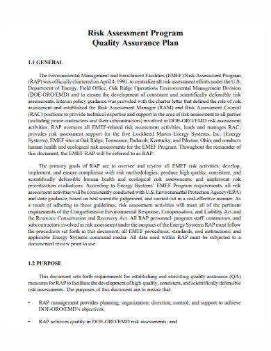 quality assessment program plan