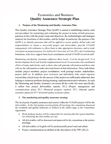 quality assurance economic business plan