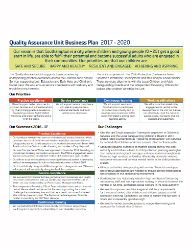 quality assurance unit business plan