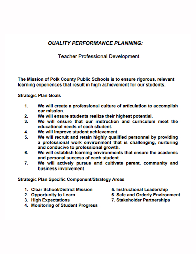 quality teacher performance development plan