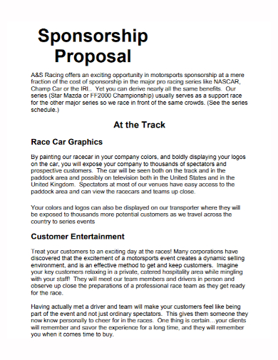 racing car sponsorship proposal