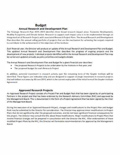 research project development plan budget