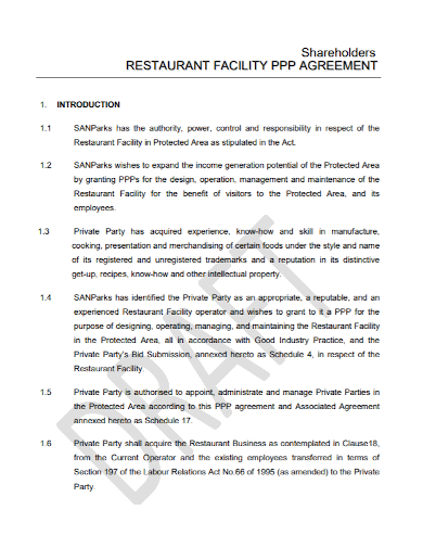restaurant facility shareholders agreement