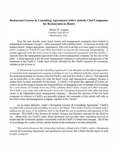 restaurant license consulting agreement