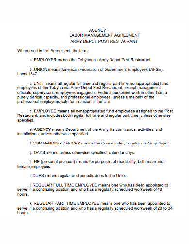 restaurant management agency agreement