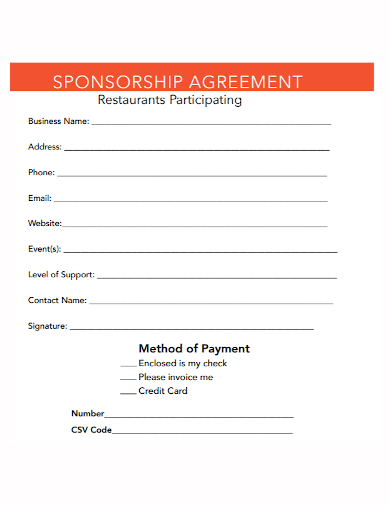 restaurant participation sponsorship agreement